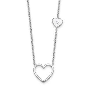 925 Sterling Silver RH-plated 18" Diamond Hearts Necklace plus 2" Extender